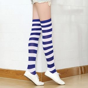 Women's Striped Socks Blue & White Thigh High Warm Over the Knee Socks NEW